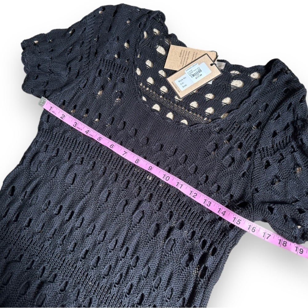 New Kial Black Crochet Knit Short Sleeve Midi Dress or Swim Cover | Large - Picture 10 of 12